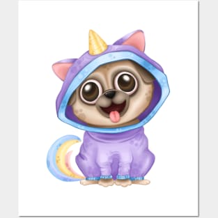 Pug in a unicorn suit Posters and Art